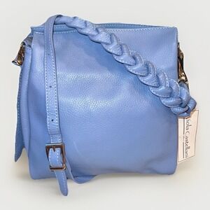 VIOLA CASTELLANI Italian Leather Shoulder Crossbody Bag Periwinkle Blue NEW